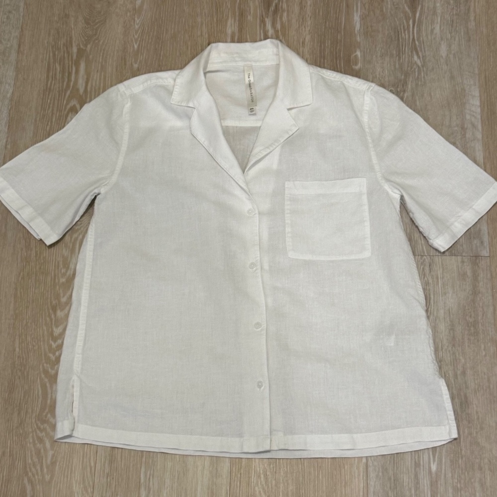 Babaton The Group Linen/Viscose Womens Short Sleeve Button Down Shirt White 2XS